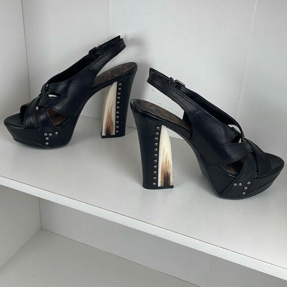 Studded Leather Slingback Platform Heels 7.5 - Picture 1 of 13